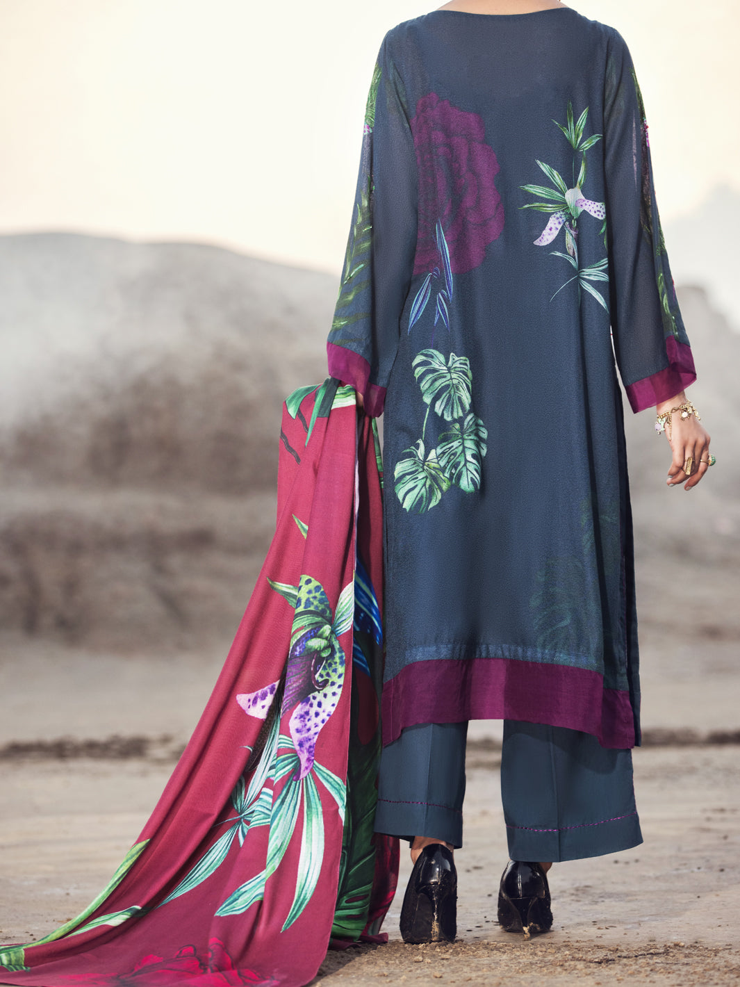 Navy Blue Karandi 3 Piece Stitched - AWP-3PS-345