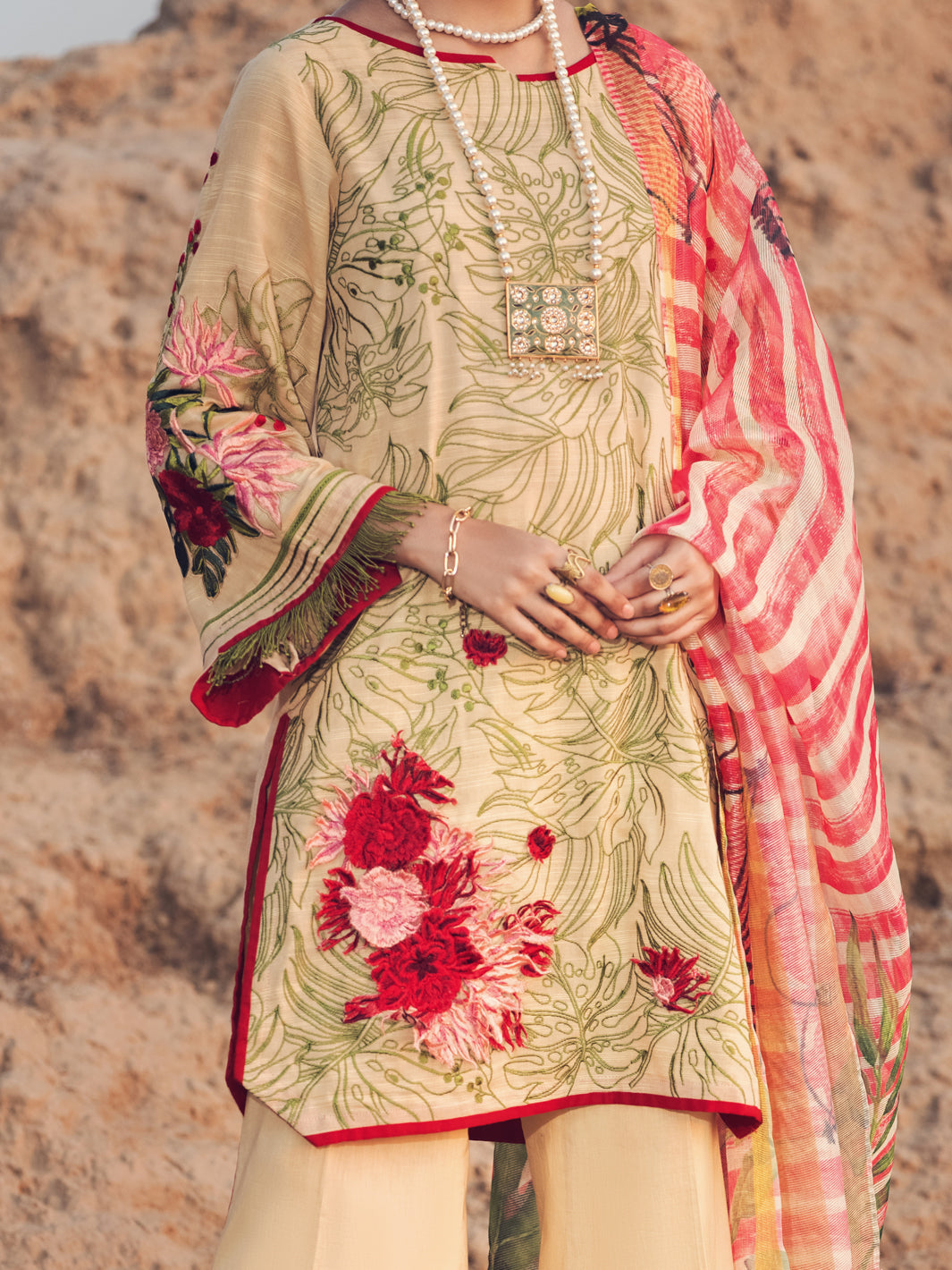 Beige Khaddar 3 Piece Stitched - AWP-3PS-350