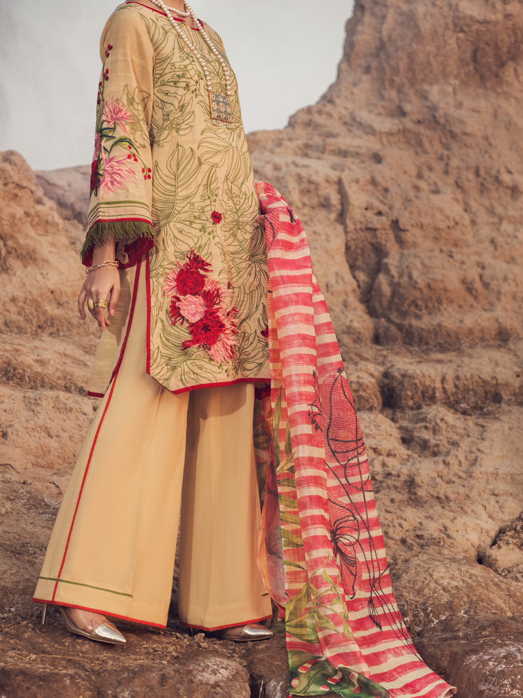 Beige Khaddar 3 Piece Stitched - AWP-3PS-350