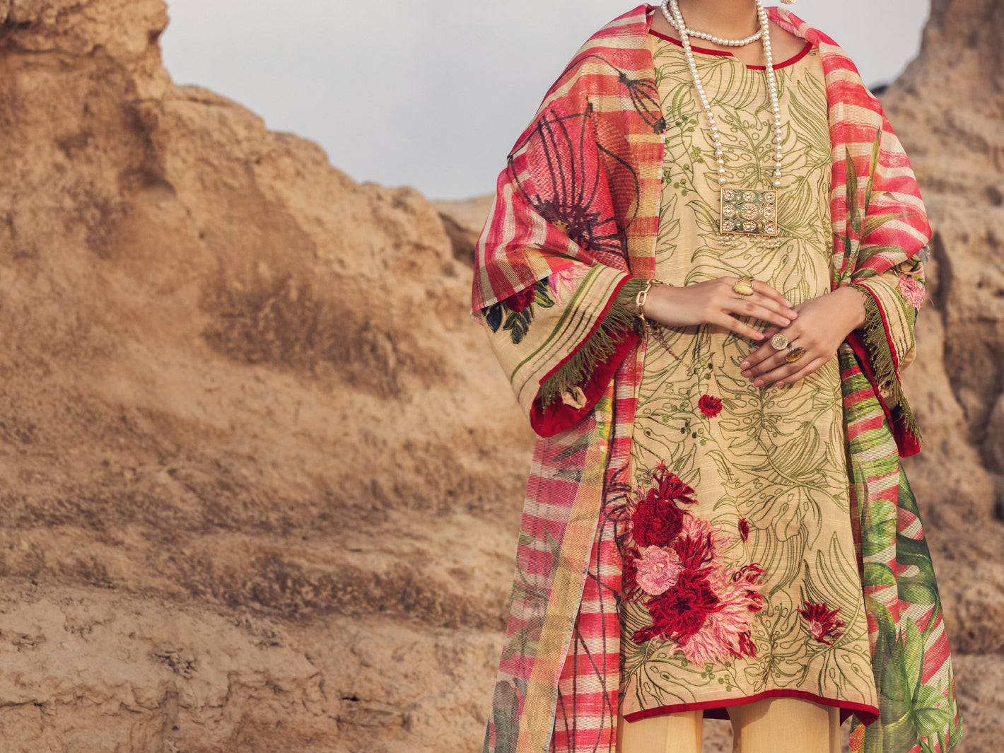 Beige Khaddar 3 Piece Stitched - AWP-3PS-350