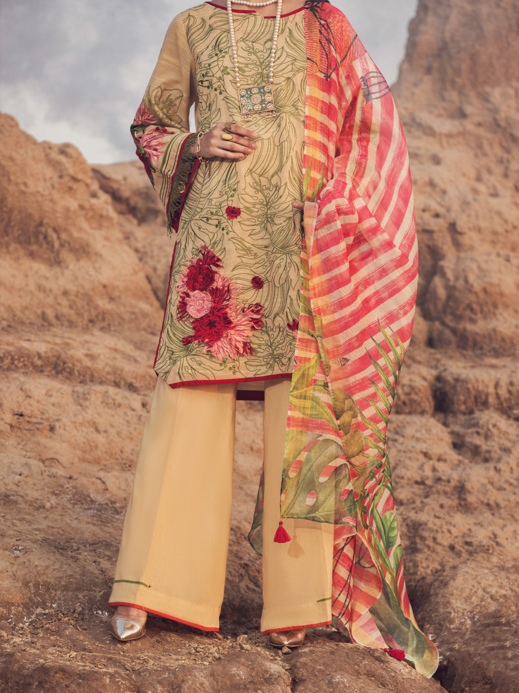 Beige Khaddar 3 Piece Stitched - AWP-3PS-350