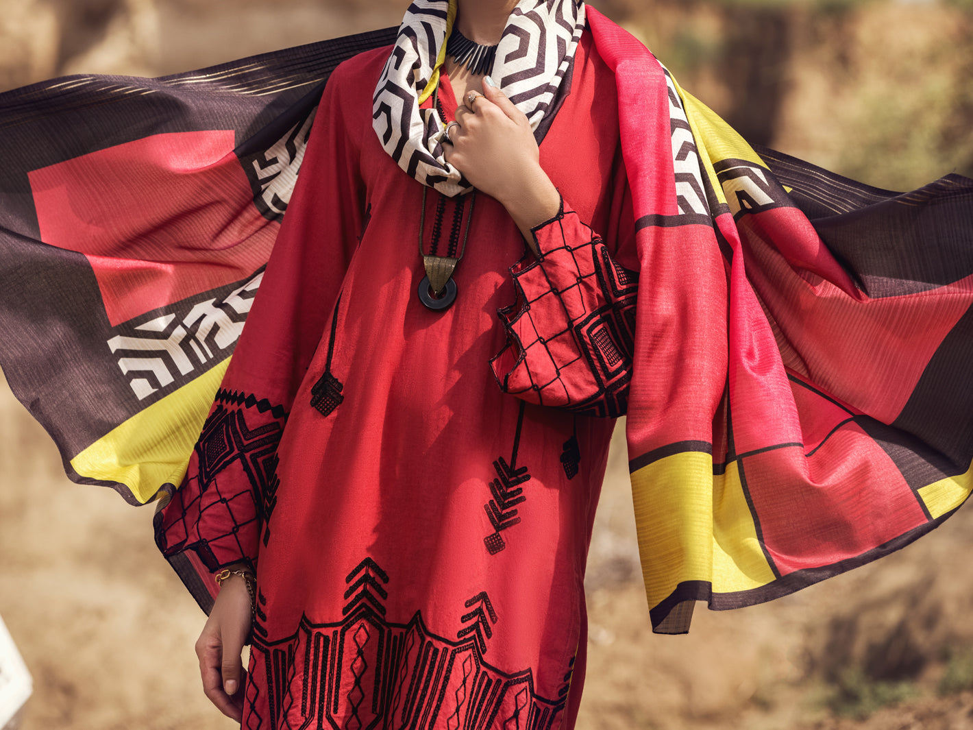 Red Karandi 3Pc Stitched - AWP-3PS-355