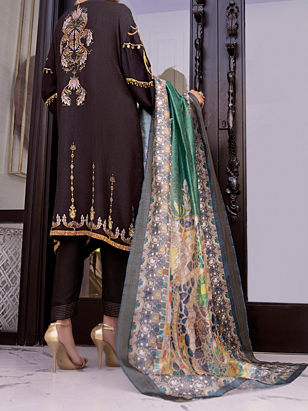 Black Raw Silk 3 Piece Stitched - AWP-3PS-359