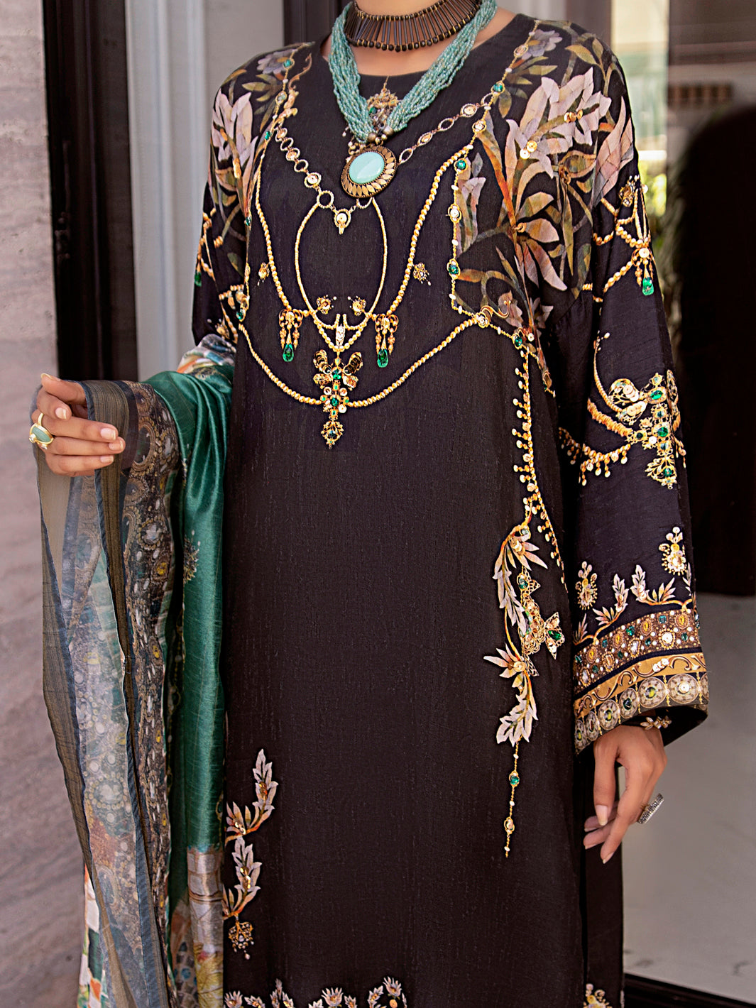 Black Raw Silk 3 Piece Stitched - AWP-3PS-359