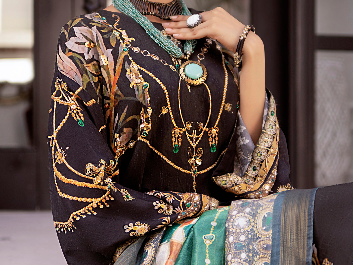 Black Raw Silk 3 Piece Stitched - AWP-3PS-359