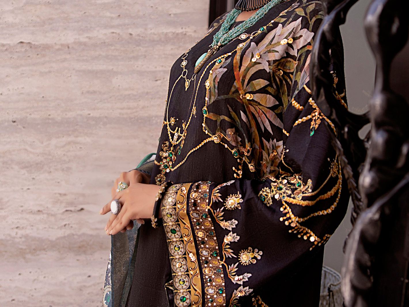 Black Raw Silk 3 Piece Stitched - AWP-3PS-359