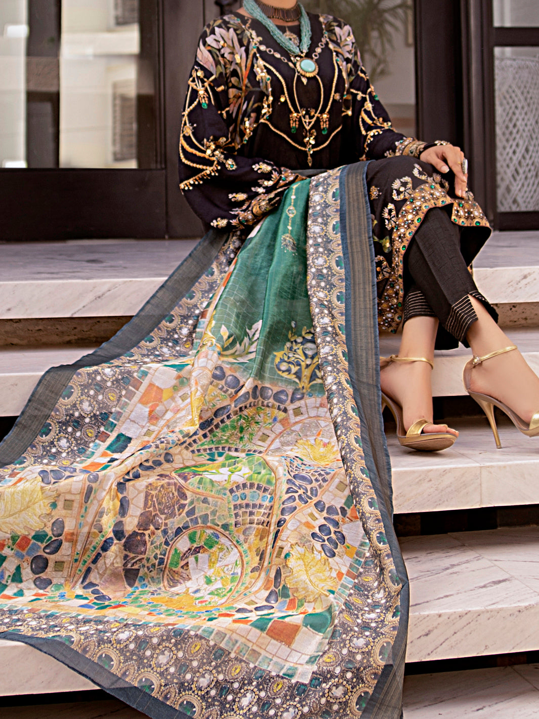 Black Raw Silk 3Pc Stitched - AWP-3PS-359