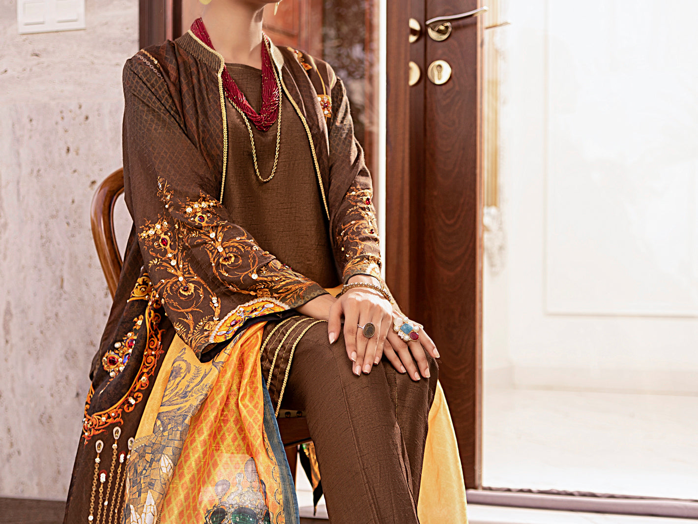 Brown Raw Silk 3Pc Stitched - AWP-3PS-362