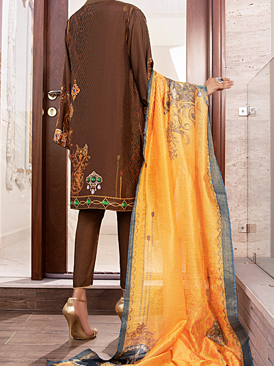 Brown Raw Silk 3Pc Stitched - AWP-3PS-362