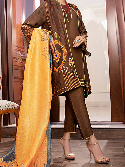 Brown Raw Silk 3Pc Stitched - AWP-3PS-362
