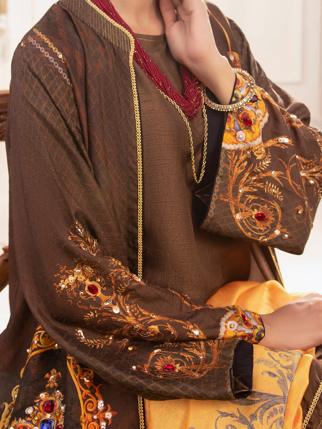 Brown Raw Silk 3Pc Stitched - AWP-3PS-362