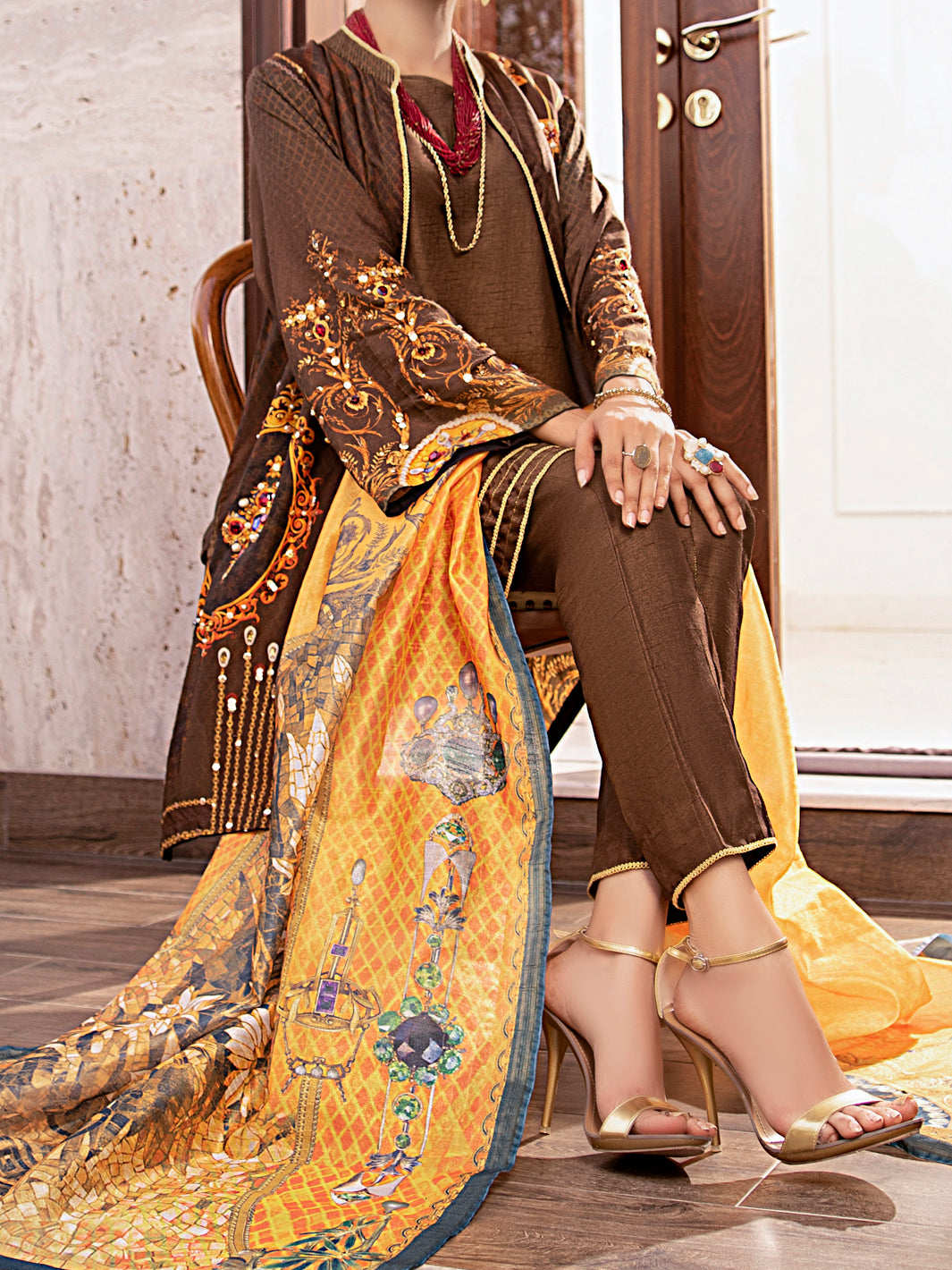 Brown Raw Silk 3Pc Stitched - AWP-3PS-362