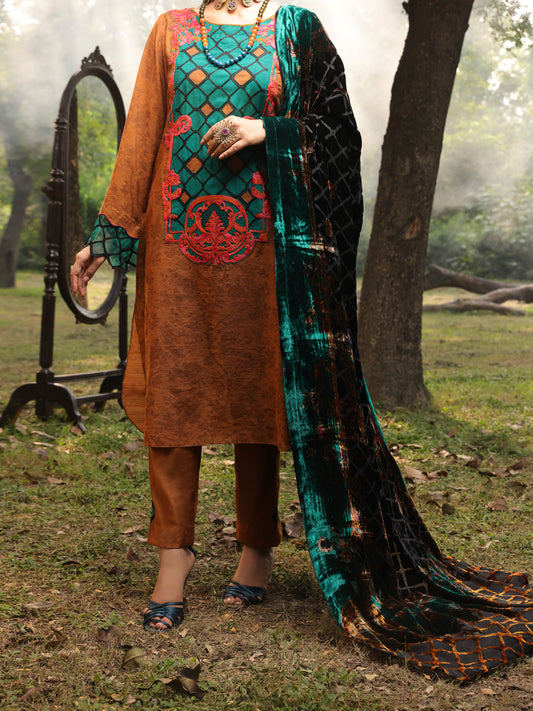 Mustard Slub Viscose Stitched 3Pc - AWP-3PS-440