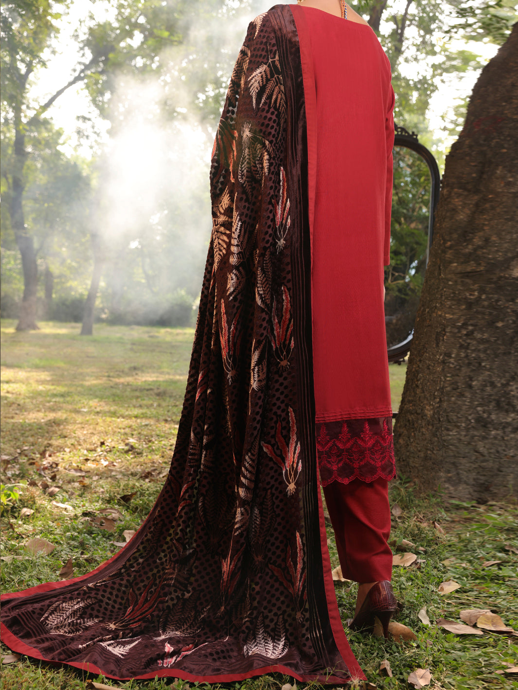Maroon Slub Viscose Stitched 3 Piece - AWP-3PS-441