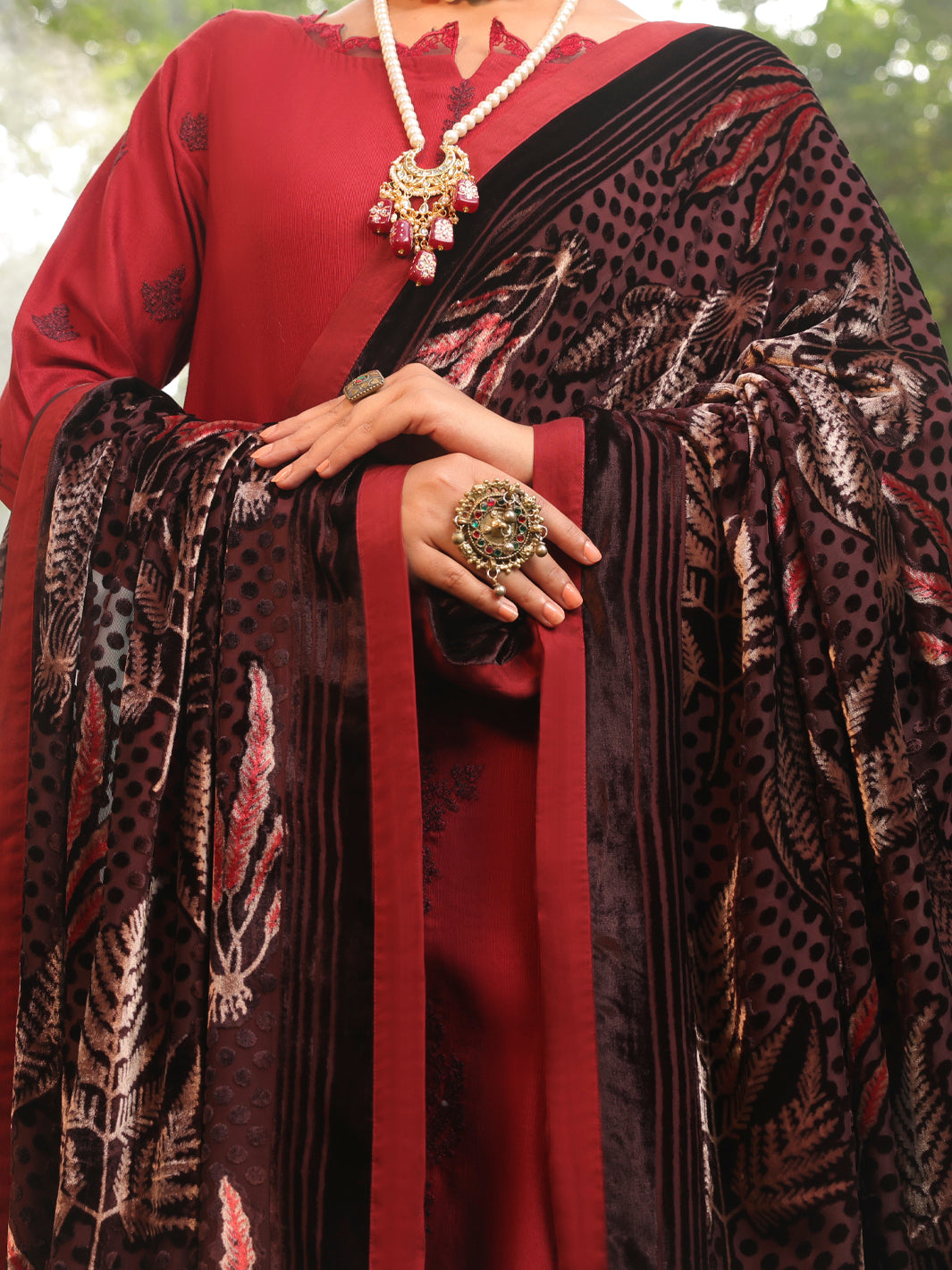 Maroon Slub Viscose Stitched 3 Piece - AWP-3PS-441