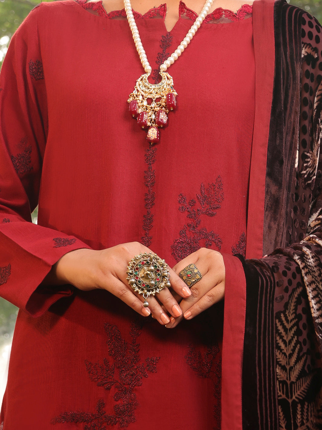 Maroon Slub Viscose Stitched 3 Piece - AWP-3PS-441