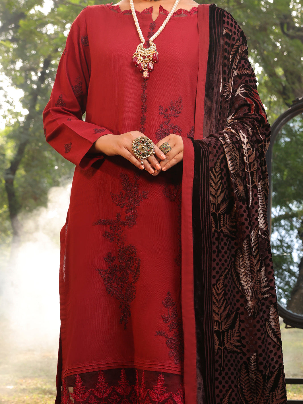 Maroon Slub Viscose Stitched 3 Piece - AWP-3PS-441