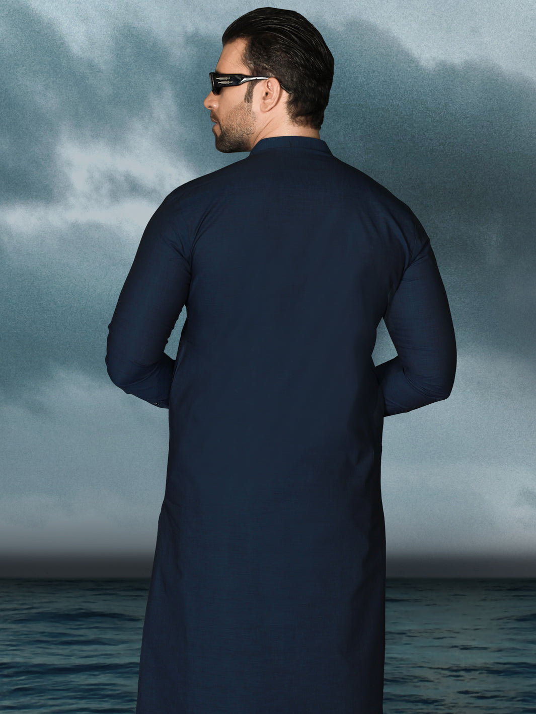 Blue Cotton Men Unstitched Fabric - AL-Maharaja-22