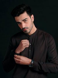 Brown Cotton Men Unstitched Fabric - AL-Maharaja-22