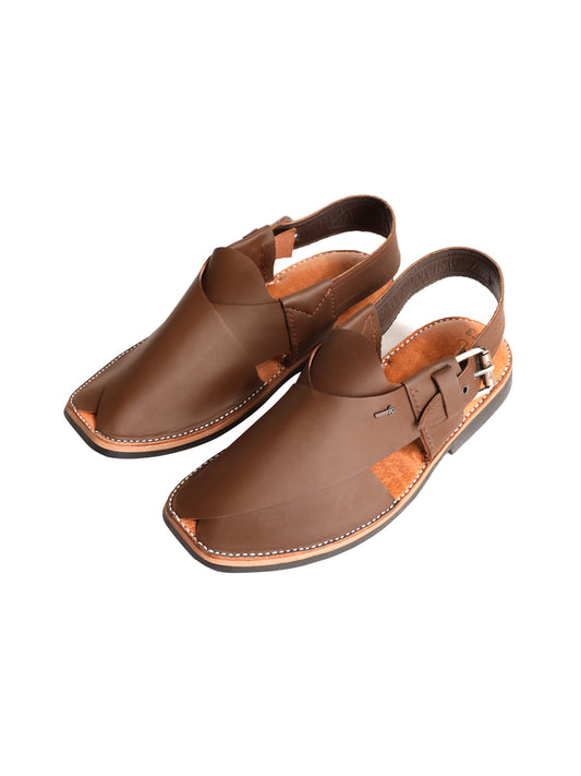 Brown Leather Peshawari Chappal - MFW-HC-093