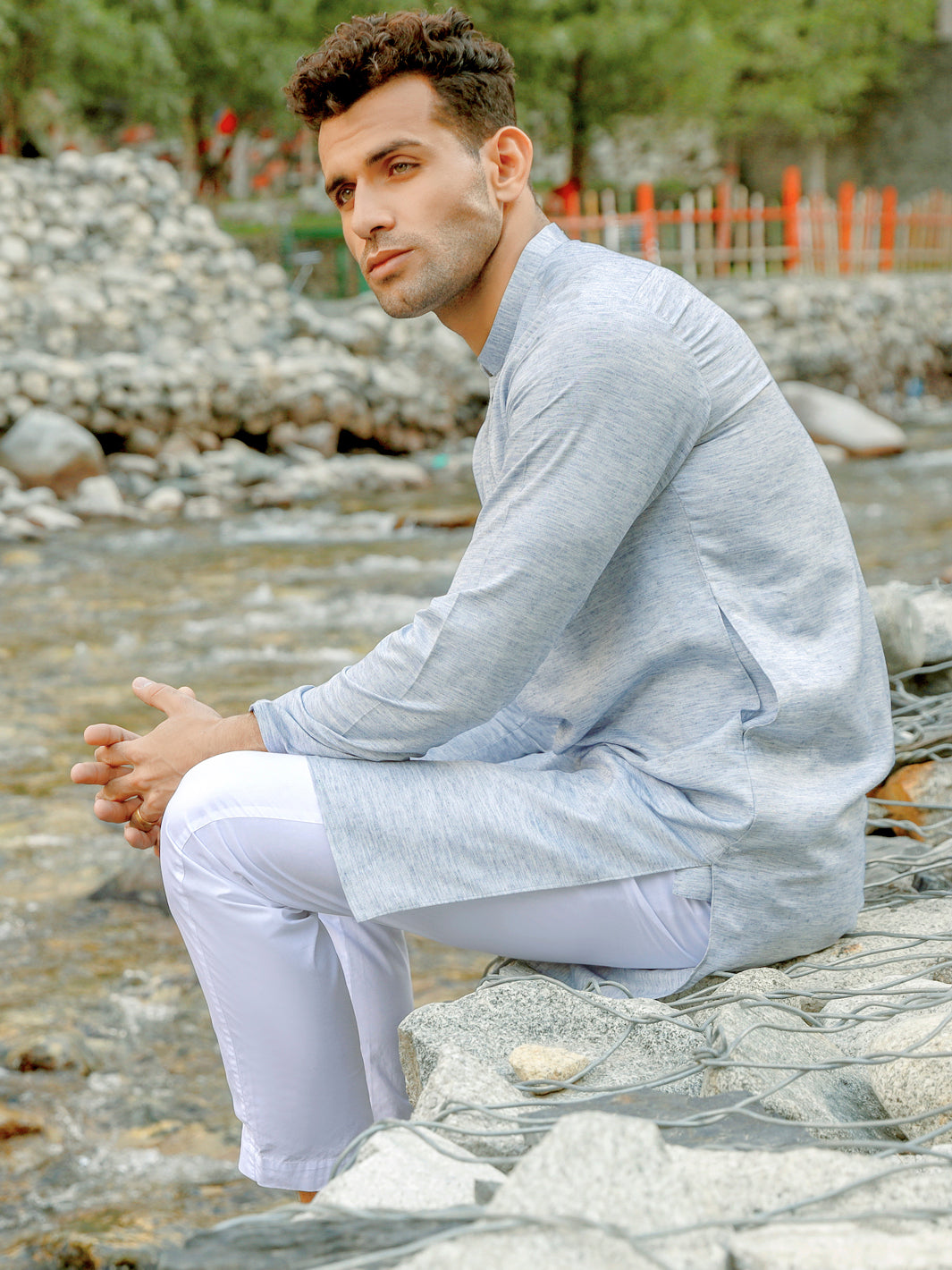 Light Blue Blended Kurta - AL-K-1031