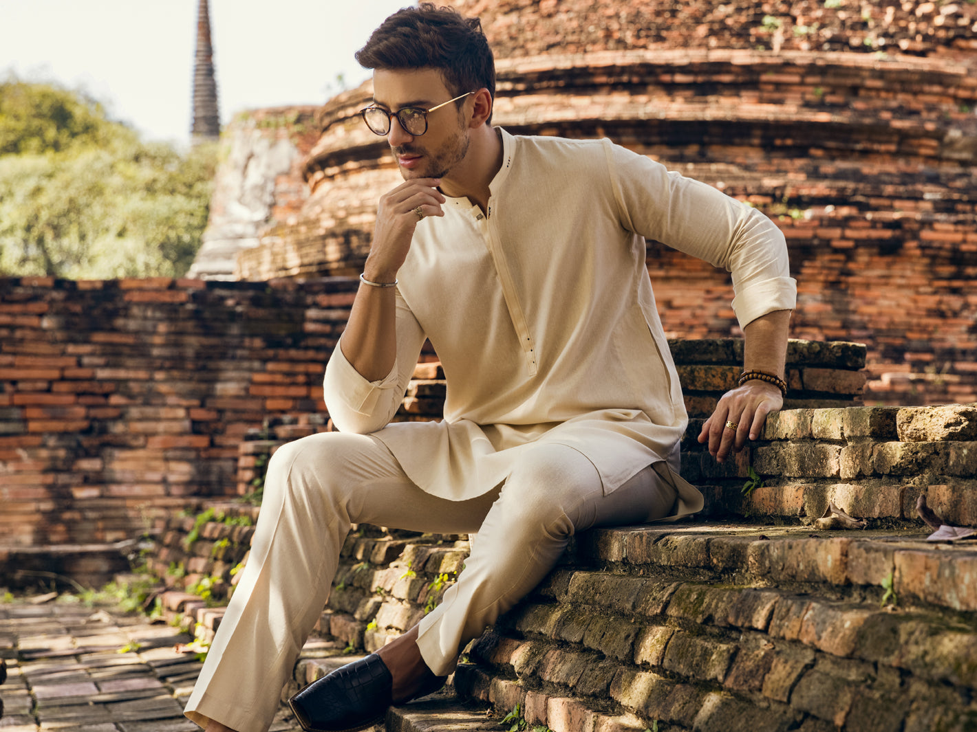 Cream Blended Kurta Trouser - AL-KT-2904