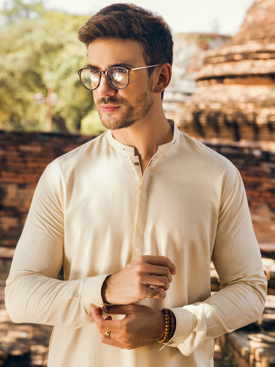 Cream Blended Kurta Trouser - AL-KT-2904
