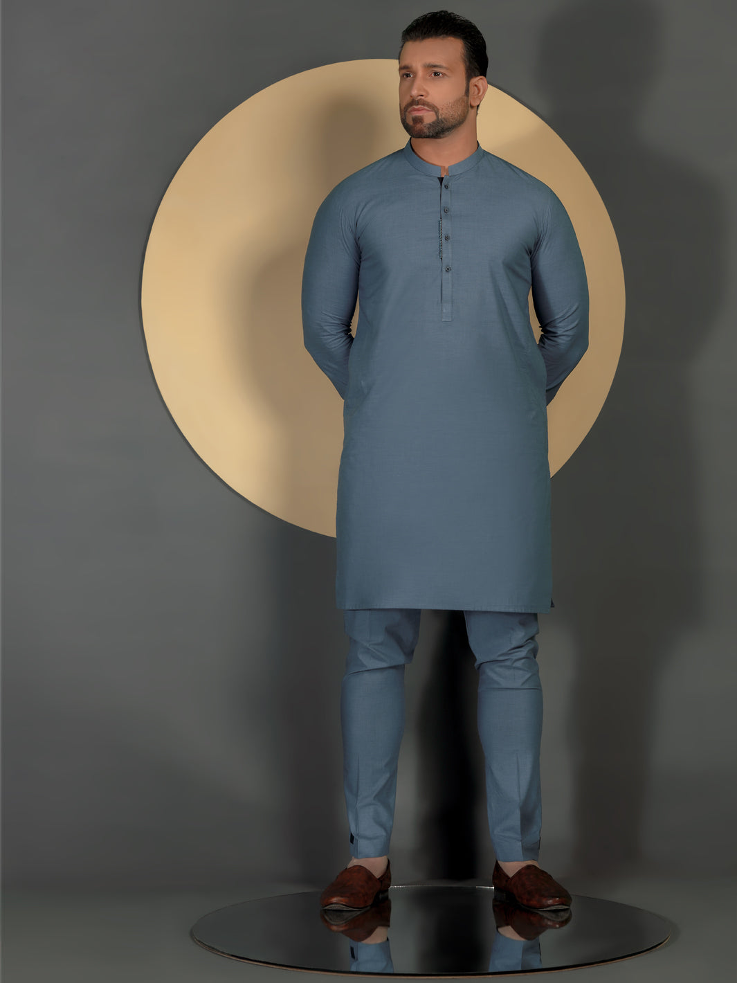 Light Blue Cotton Men Unstitched Fabric - AL-Maharaja-22