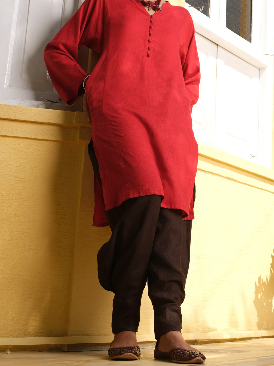 Red Linen Tunic - ALCR-LK-1003 - Almirah Online