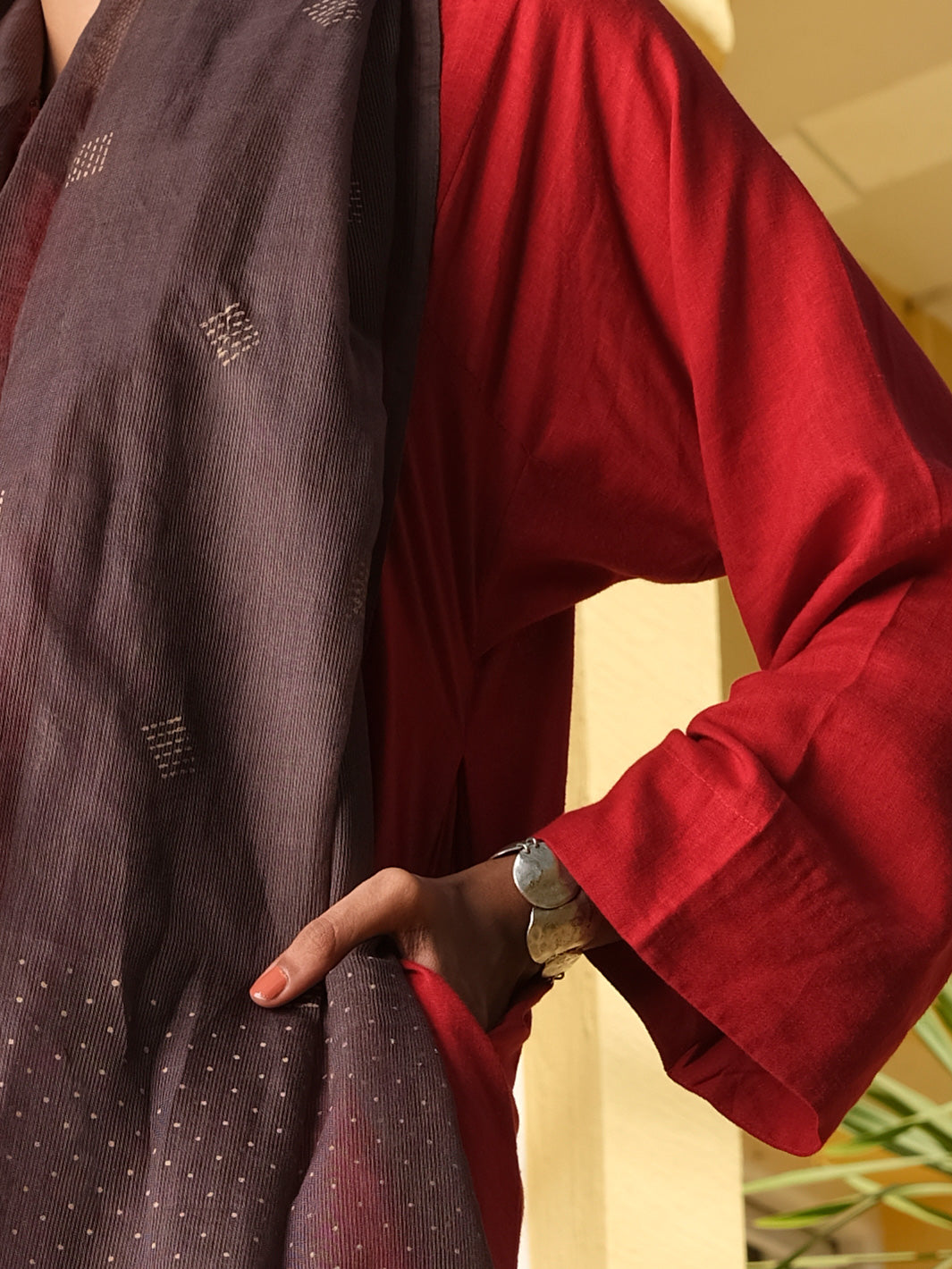 Red Linen Tunic - ALCR-LK-1003 - Almirah Online