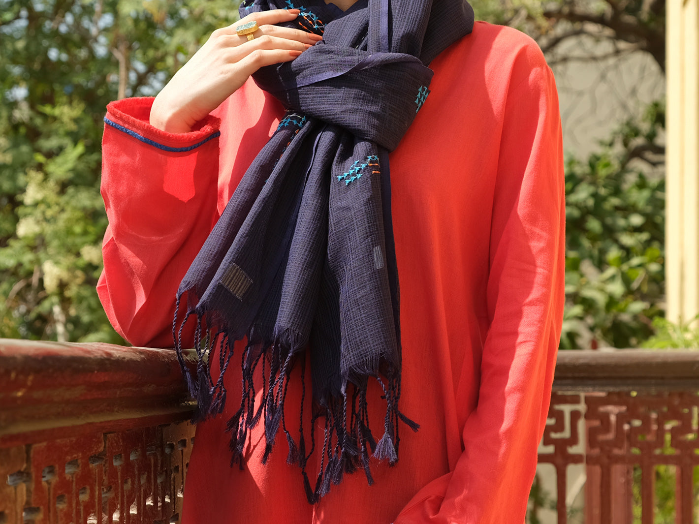 Red Hand-Woven Cotton Tunic - ALCR-LK-1006 - Almirah Online