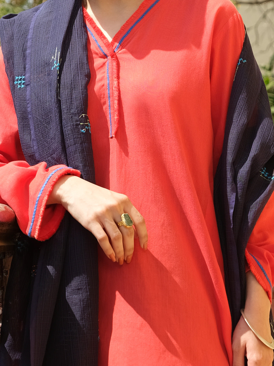 Red Hand-Woven Cotton Tunic - ALCR-LK-1006 - Almirah Online