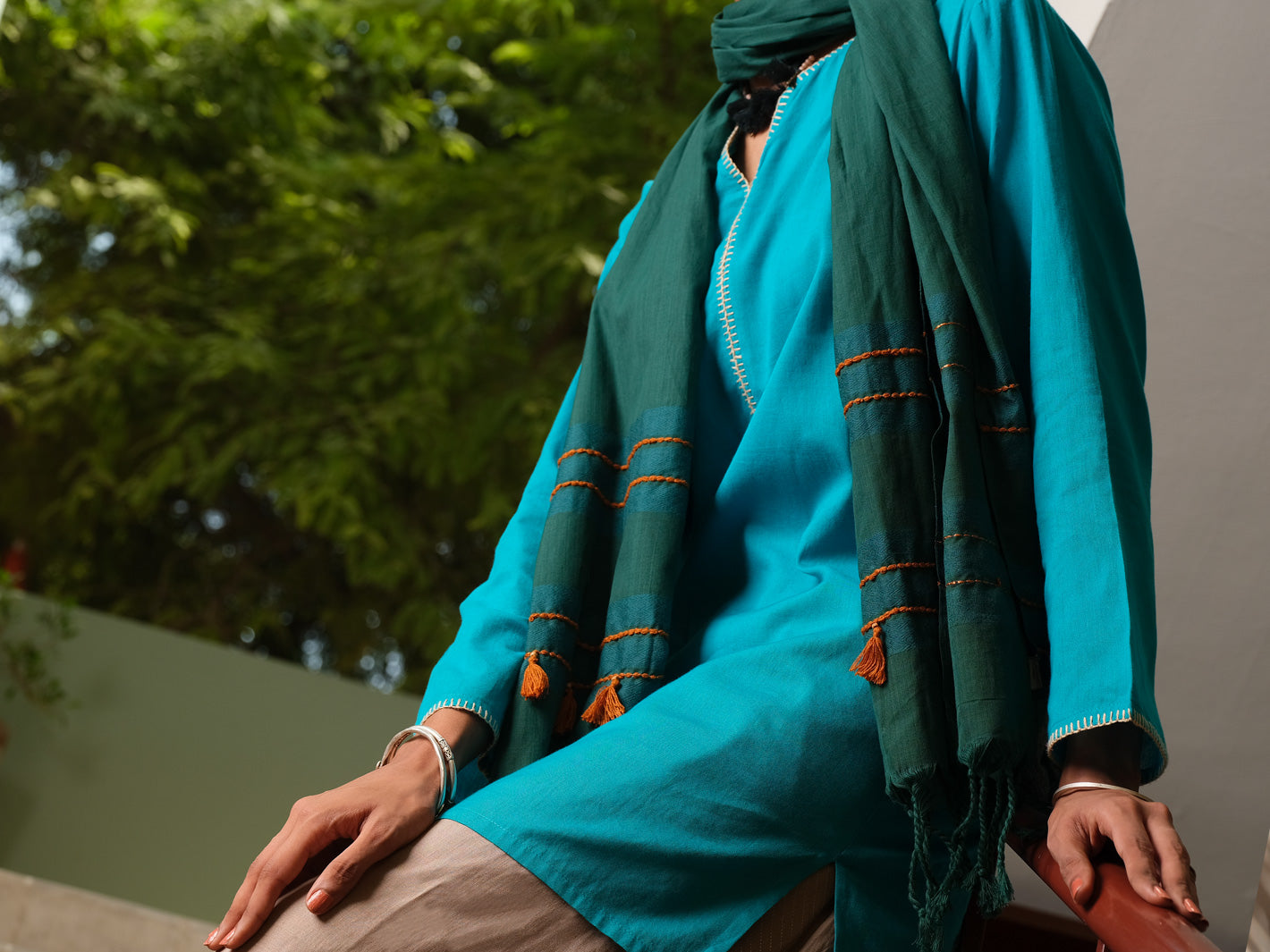 Ferozi Hand-Woven Cotton Tunic - ALCR-LK-1007 - Almirah Online