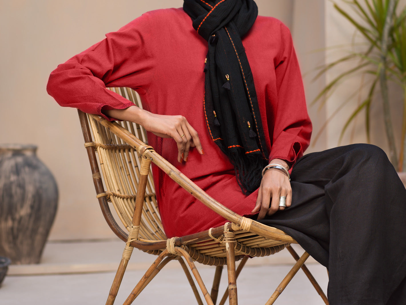 Red Hand-Woven Cotton Tunic - ALCR-LK-1011 - Almirah Online