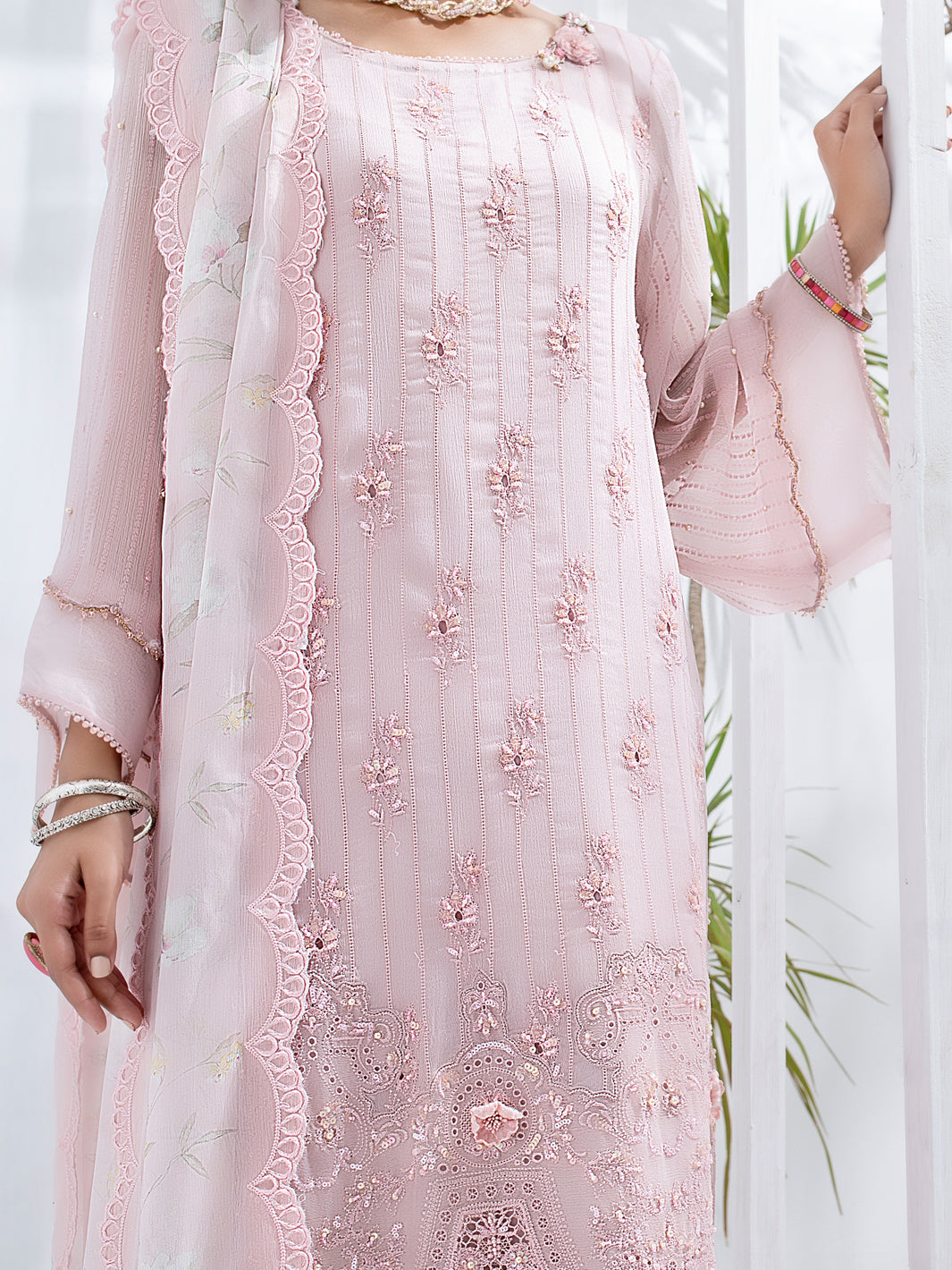 Light Pink Bemberg Chiffon 3 Piece Formal Stitched - AL-3PS-LS-311