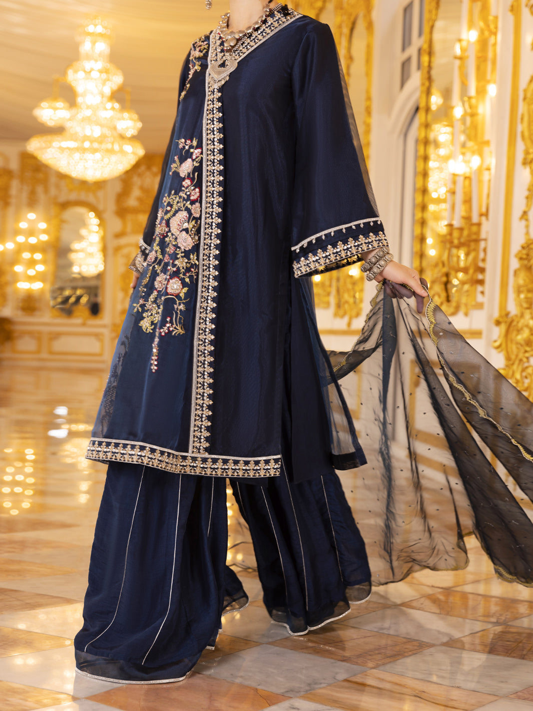 Blue Shimmer Net 3 Piece Formal Unstitched - AL-3PS-LS-UN-361