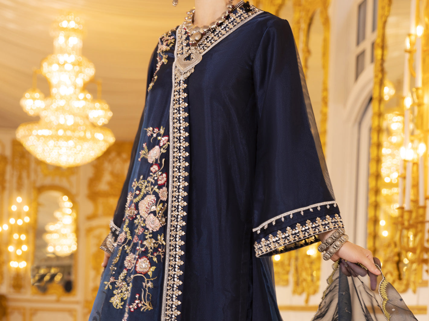 Blue Shimmer Net 3 Piece Formal Unstitched - AL-3PS-LS-UN-361