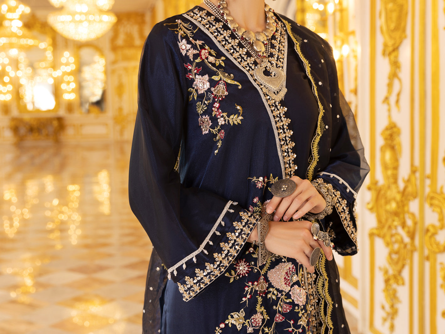 Blue Shimmer Net 3 Piece Formal Unstitched - AL-3PS-LS-UN-361
