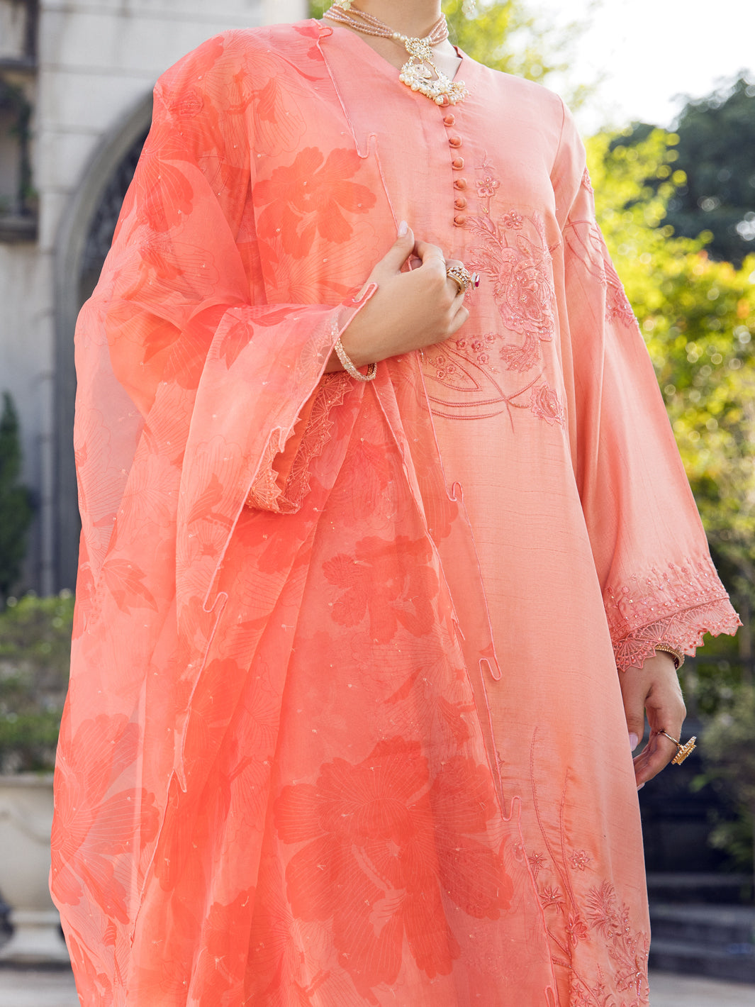 Peach Raw Silk 3 Piece Formal Stitched - AL-3PS-LS-397