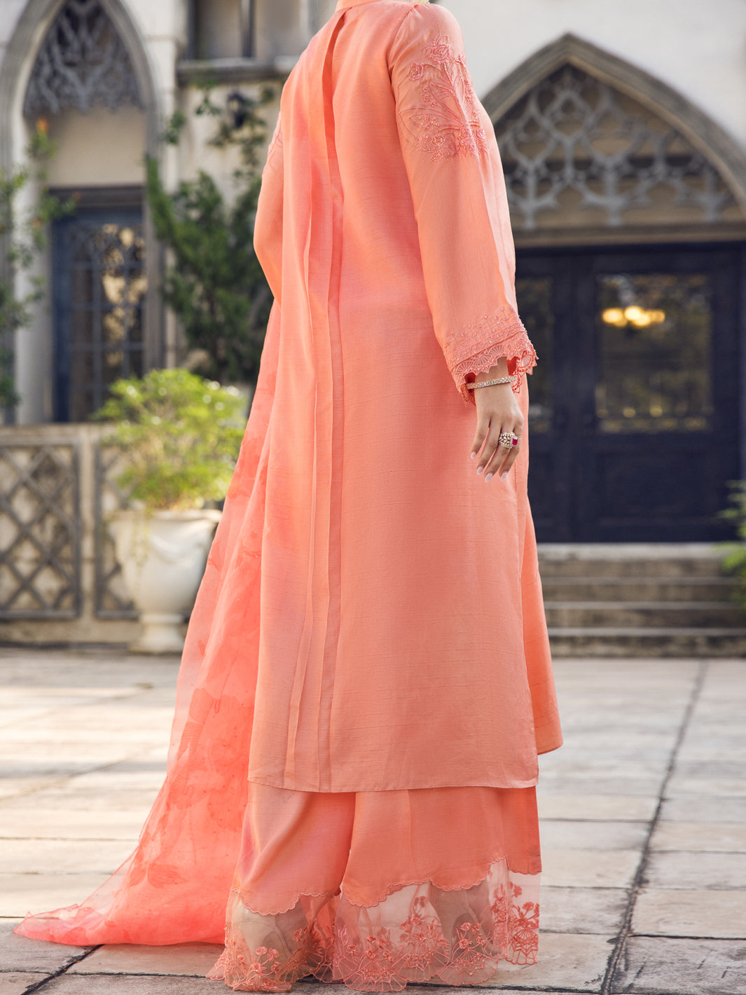 Peach Raw Silk 3 Piece Formal Stitched - AL-3PS-LS-397