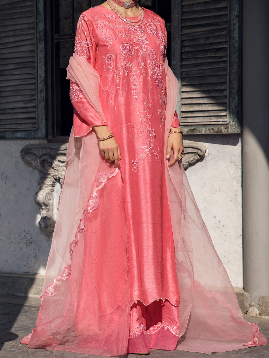 Pink Raw Silk 3 Piece Formal Stitched