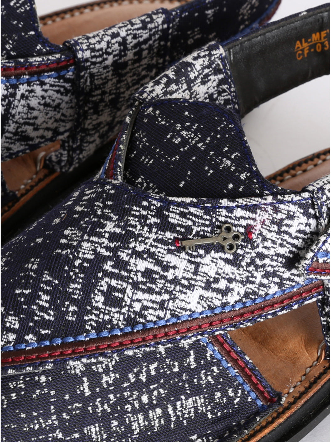 Blue & White Peshawari Chappal - MFW-FB-039