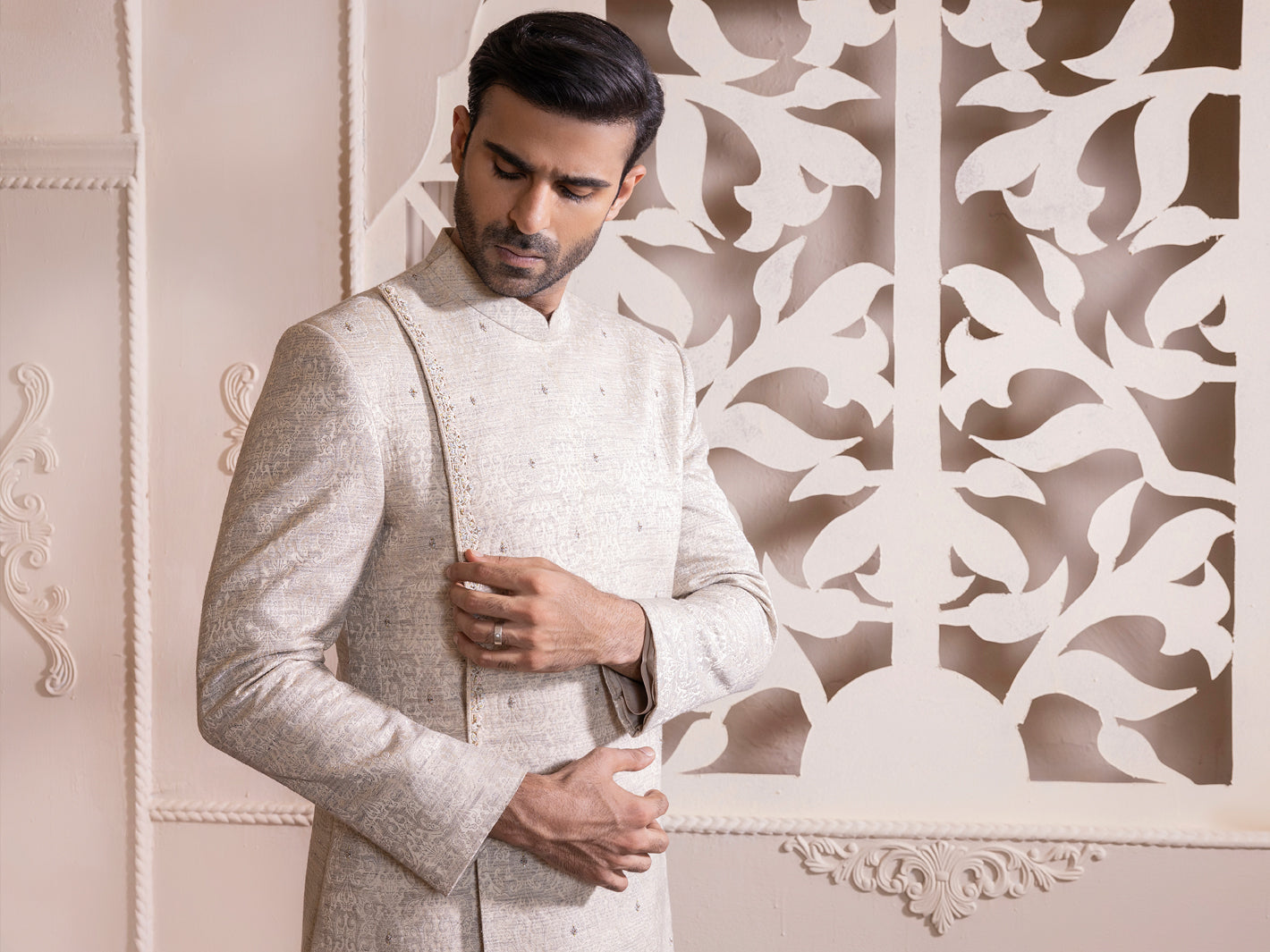 Silver Blended Men Sherwani - AL-SW-123