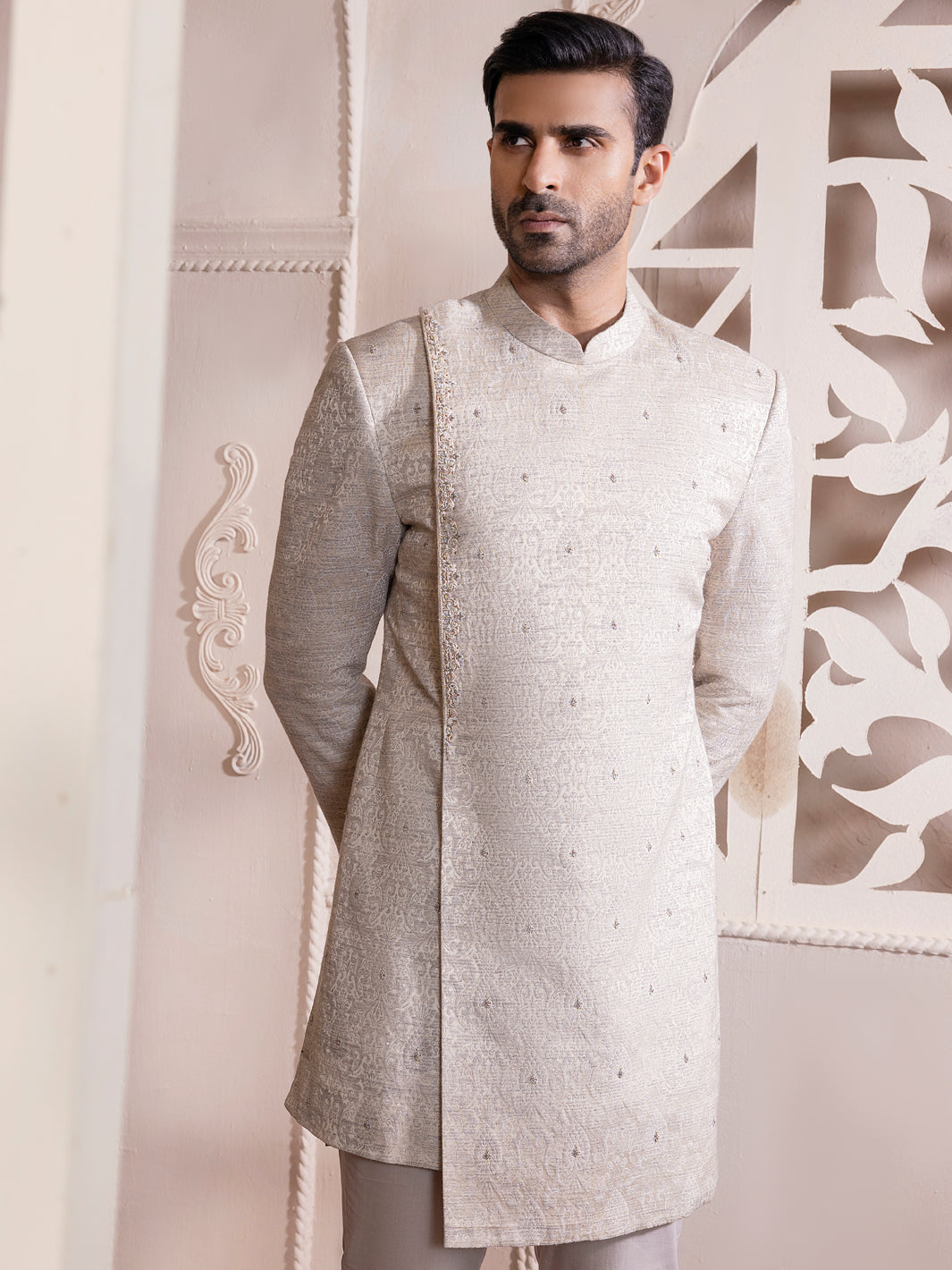 Silver Blended Men Sherwani - AL-SW-123