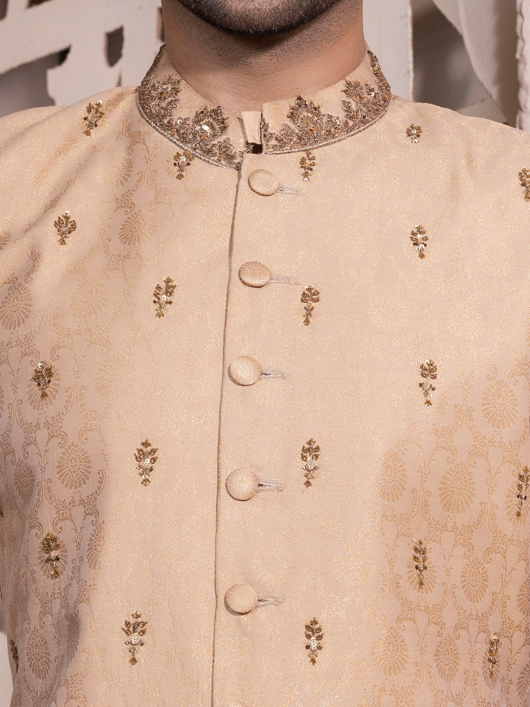 Beige Blended Men Sherwani - AL-SW-126