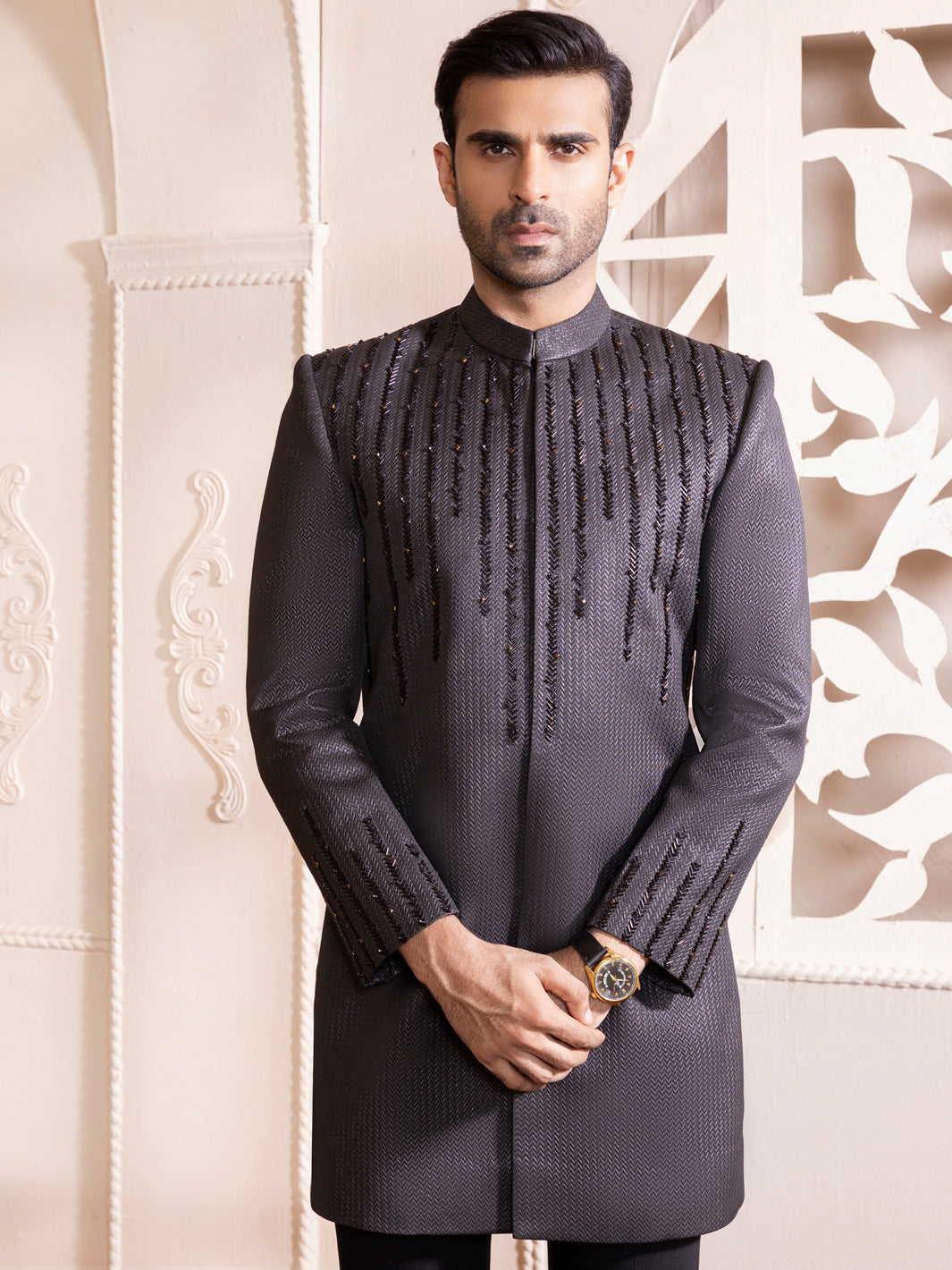 Black Blended Men Sherwani - AL-SW-127