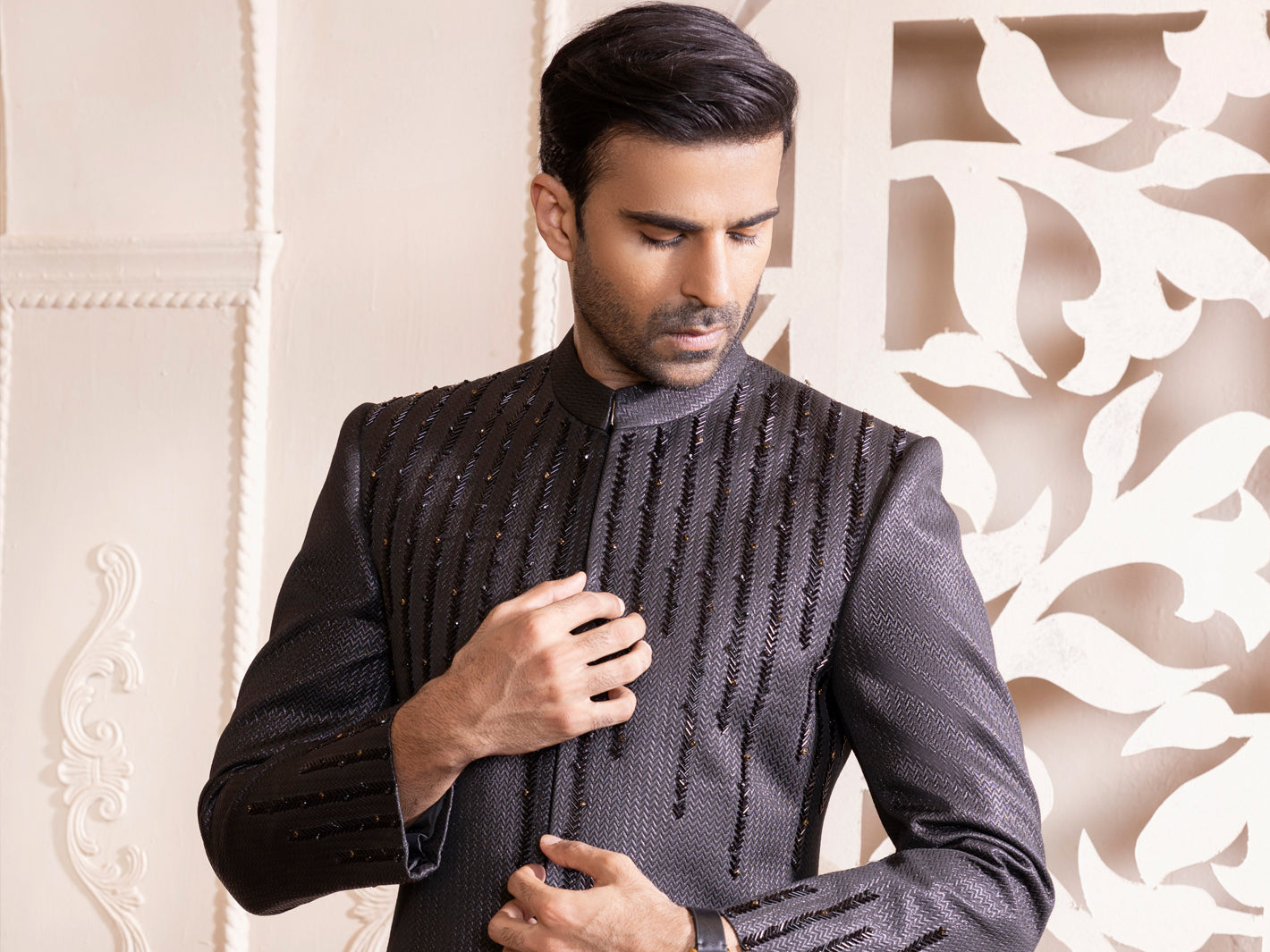 Black Blended Men Sherwani - AL-SW-127