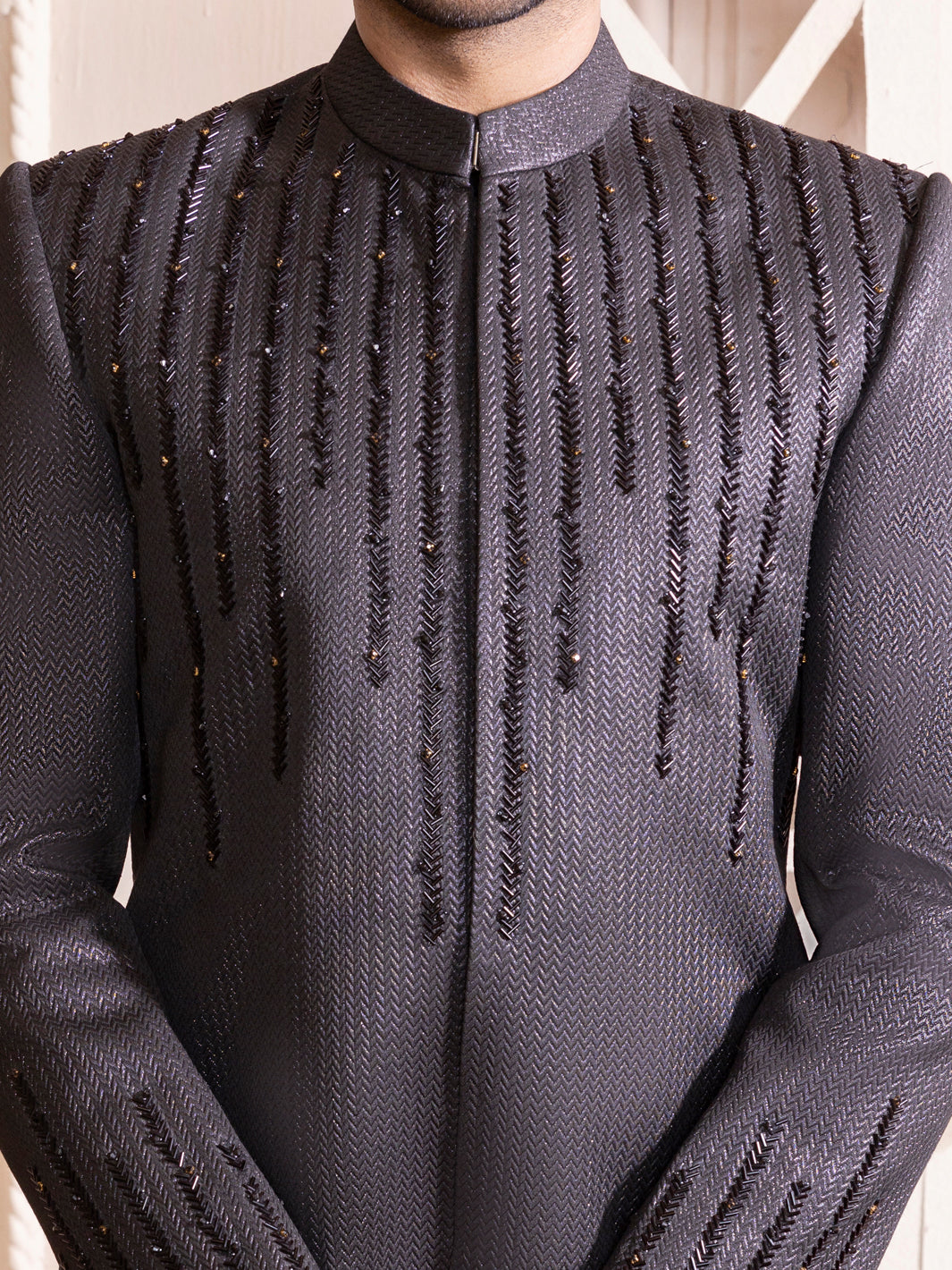 Black Blended Men Sherwani - AL-SW-127