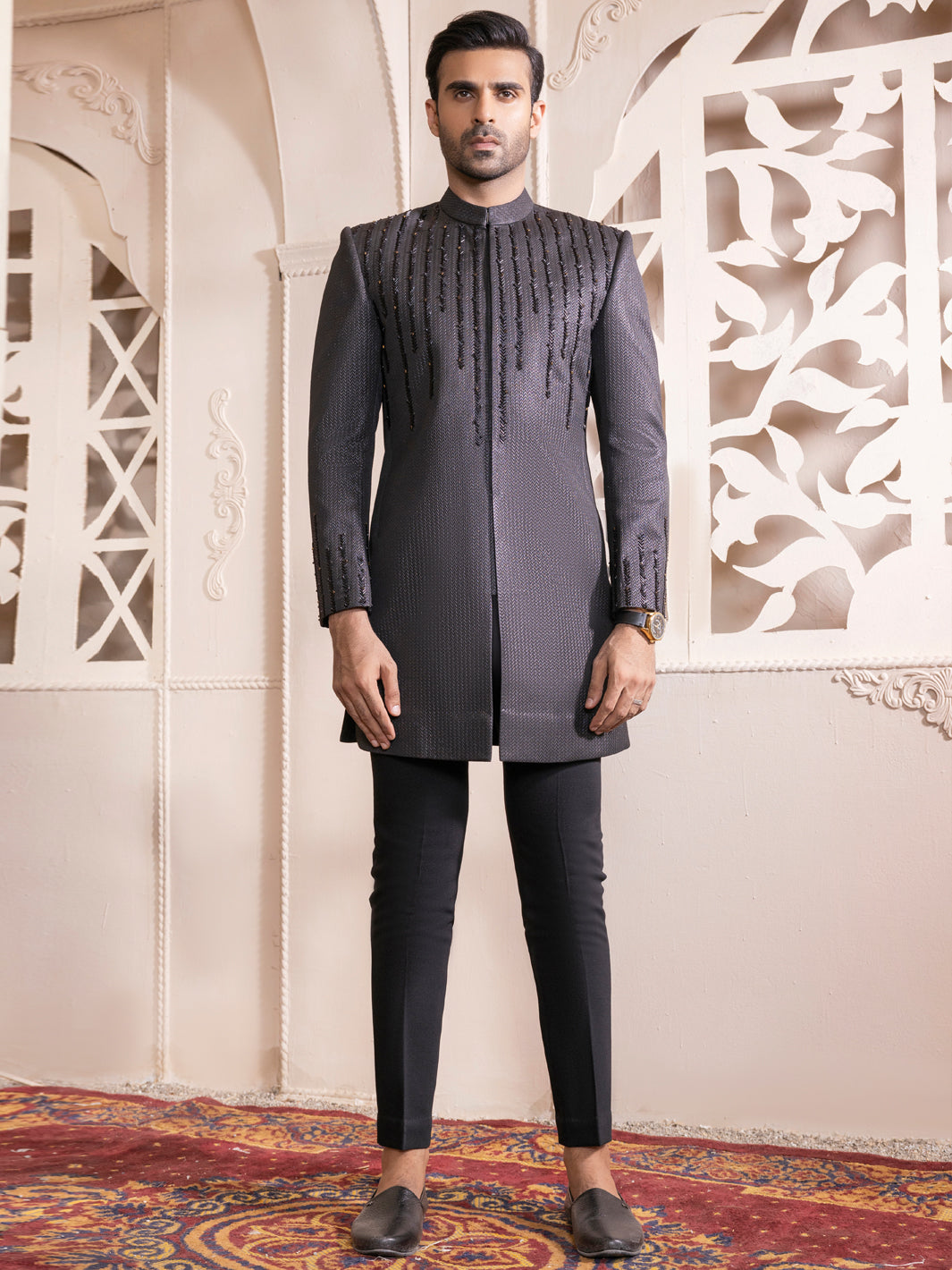 Black Blended Men Sherwani - AL-SW-127