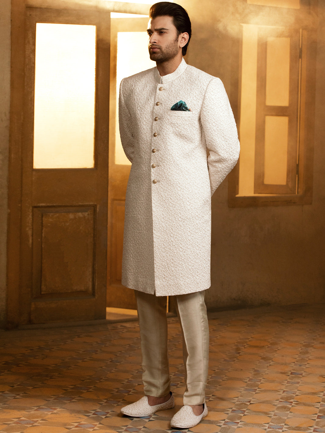 Cream Blended Sherwani - AL-SW-141